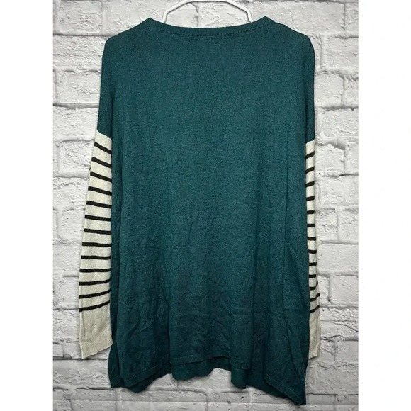 Matilda Jane Women Corie Pullover Boho Sweater Tunic Teal Striped Sleeves M. - Picture 4 of 7